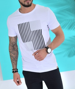Λευκό ανδρικό μπλουζάκι με ασπρόμαυρες γραμμές