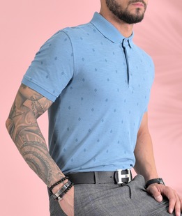 Πόλο μπλουζάκι με ρομβοειδές χρώμα μπλε 