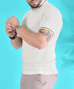 Ανδρικό μπλουζάκι σε 3D τετράγωνα χρώμα μπεζ