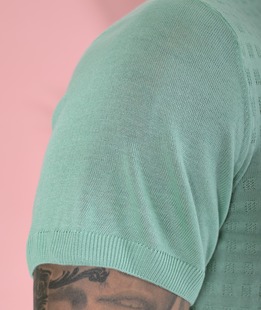 Πλεκτό πόλο μπλουζάκι σε τετράγωνα ανοιχτό πράσινο