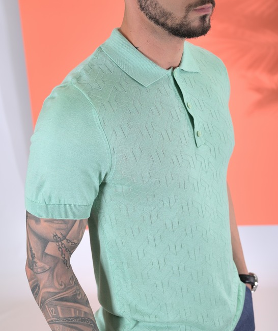 Πλεκτό  μπλουζάκι με γιακά σε φιγούρες χρώμα μέντα 
