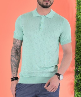 Πλεκτό  μπλουζάκι με γιακά σε φιγούρες χρώμα μέντα 