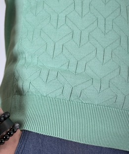 Πλεκτό  μπλουζάκι με γιακά σε φιγούρες χρώμα μέντα 