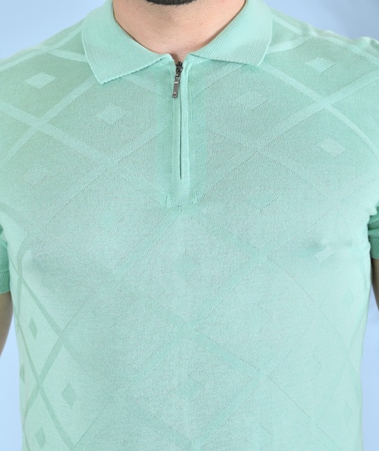 Πλεκτό μπλουζάκι με γιακά και ρομβοειδές χρώμα μέντα 