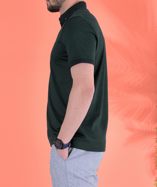 Ανδρικό μπλουζάκι με γιακά σκούρο πράσινο
