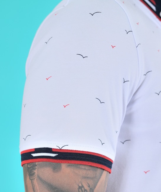 Λευκό ανδρικό μπλουζάκι πόλο με Birds
