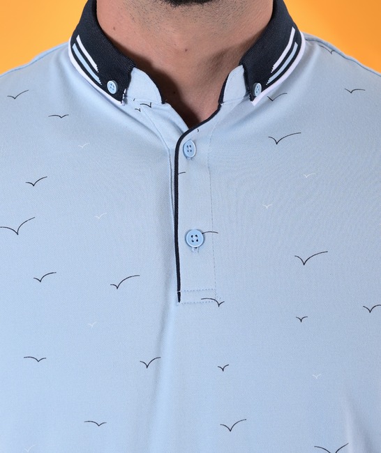 Ανδρικό μπλουζάκι πόλο γαλάζιο με birds 