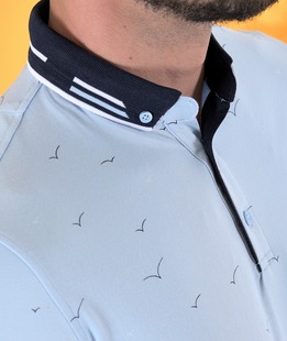 Ανδρικό μπλουζάκι πόλο γαλάζιο με birds 