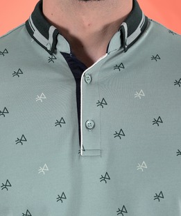 Ανδρικό μπλουζάκι με γιακά και φιγούρες χρώμα μέντα 