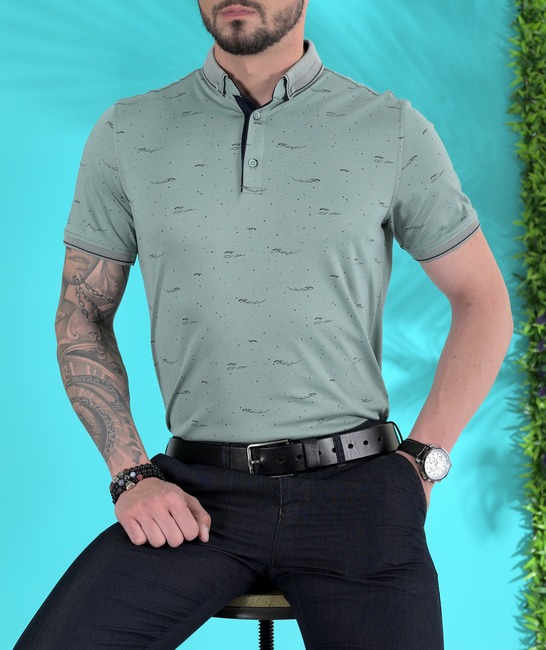 Ανδρικό μπλουζάκι με γιακά χρώμα μέντα 