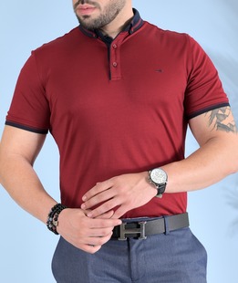 Κόκκινο T-shirt με γιακά με κεντημένο λογότυπο