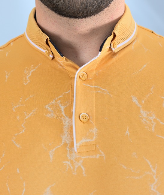 Πόλο μπλουζάκι με σχέδιο χρώμα μουσταρδί 
