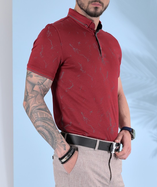 Ανδρικό μπλουζάκι με γιακά χρώμα μπορντό με σχέδιό 