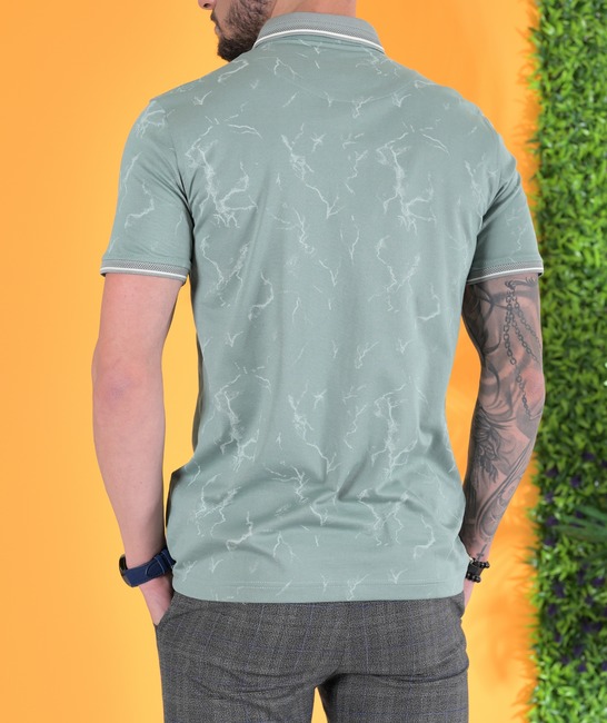 Ανδρικό μπλουζάκι με γιακά ανοιχτό πράσινο με σχέδιο 