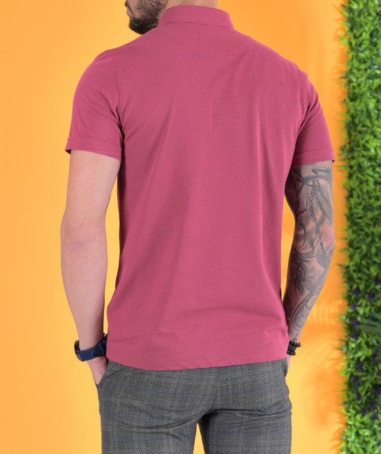 Ανδρικό μπλουζάκι με γιακά σε χρώμα κερασί με λογότυπο