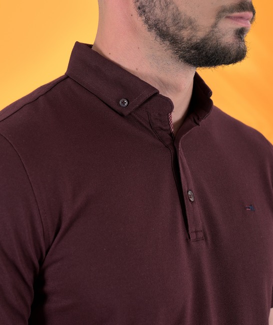 Ανδρικό μονόχρωμο μπλουζάκι με γιακά χρώμα μπορντό με λογότυπο