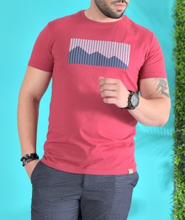 Ανδρικό κόκκινο μπλουζάκι με τρισδιάστατες γραμμές 