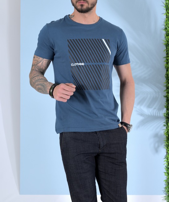 Σκούρο μπλε ανδρικό μπλουζάκι με γραμμές Clothing