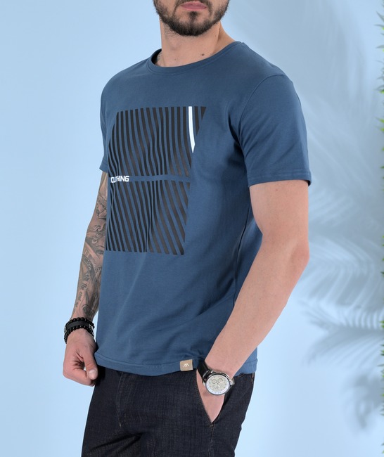 Σκούρο μπλε ανδρικό μπλουζάκι με γραμμές Clothing