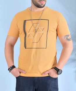 Ανδρικό μπλουζάκι τρισδιάστατου περιγράμματος χρώμα μουσταρδί