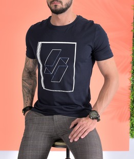 Ανδρικό μπλουζάκι με τρισδιάστατο περίγραμμα σκούρο μπλε