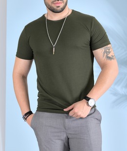 Απλό t-shirt σε ανάγλυφο ύφασμα πράσινο χρώμα