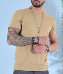 Ανδρικό μονόχρωμο μπλουζάκι σε καφέ από ανάγλυφο ύφασμα 