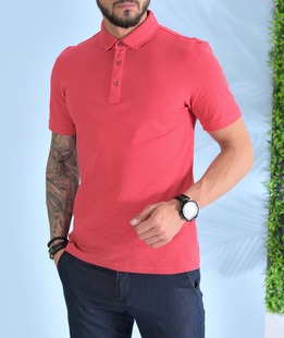 Ανδρικό Μπλουζάκι με γιακά χρώμα ρόδι ανάγλυφο ύφασμα 