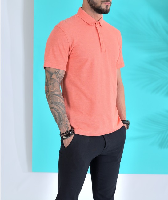 Μπλουζάκι από ανάγλυφο ύφασμα με γιακά χρώμα πορτοκαλί 