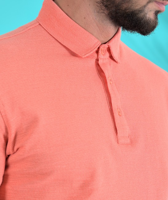 Μπλουζάκι από ανάγλυφο ύφασμα με γιακά χρώμα πορτοκαλί 