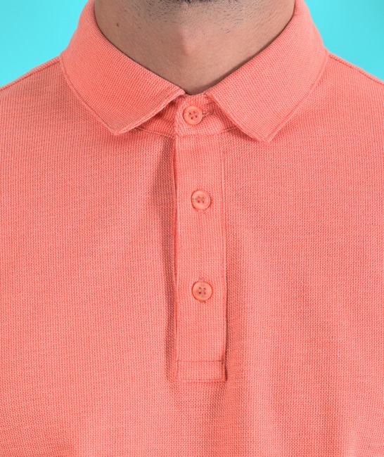 Μπλουζάκι από ανάγλυφο ύφασμα με γιακά χρώμα πορτοκαλί 