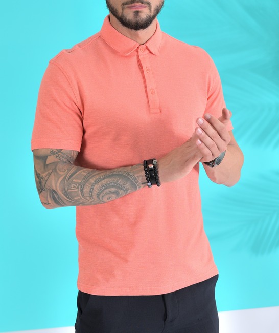 Μπλουζάκι από ανάγλυφο ύφασμα με γιακά χρώμα πορτοκαλί 