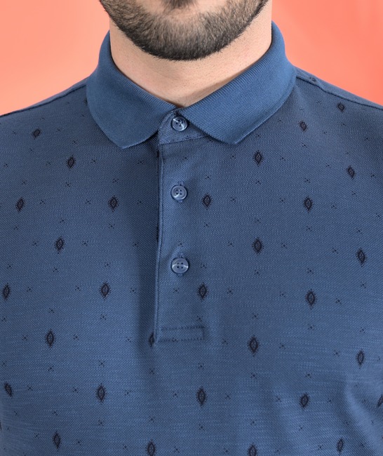 Πόλο μπλουζάκι με ρόμβοι χρώμα indigo
