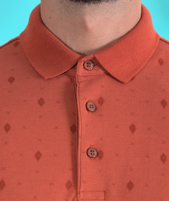 Ανδρικό μπλουζάκι με ρομβοειδές χρώμα πορτοκαλί με γιακά