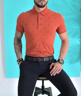 Ανδρικό μπλουζάκι με ρομβοειδές χρώμα πορτοκαλί με γιακά