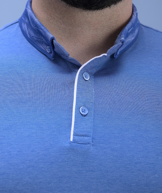 Ανδρικό μπλουζάκι πόλο με γιακά μπλε χρώμα, μεγάλο μέγεθος 