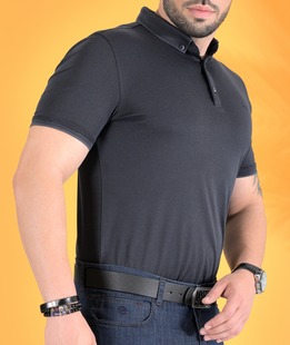 Σκούρο γκρι μπλουζάκι πόλο με κεντημένο λογότυπο