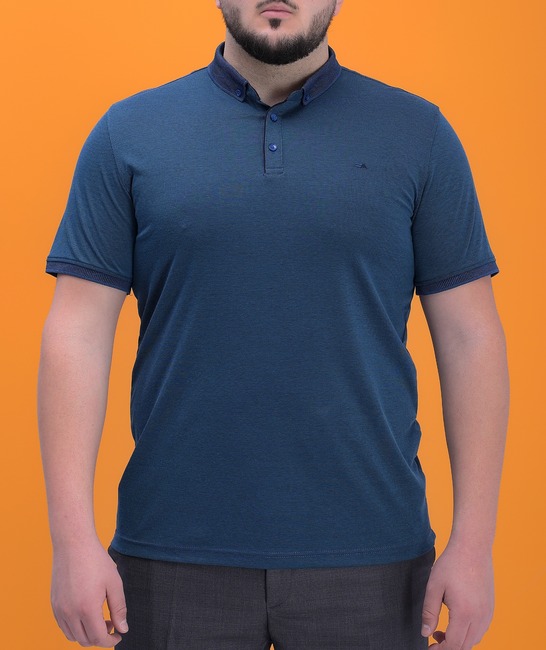 Ανδρικό μπλουζάκι big size  με γιακά γιακά  πετρόλ χρώμα