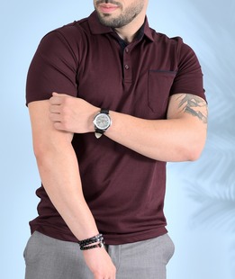 Μπλουζάκι πόλο με τσέπη χρώμα μπορντώ 