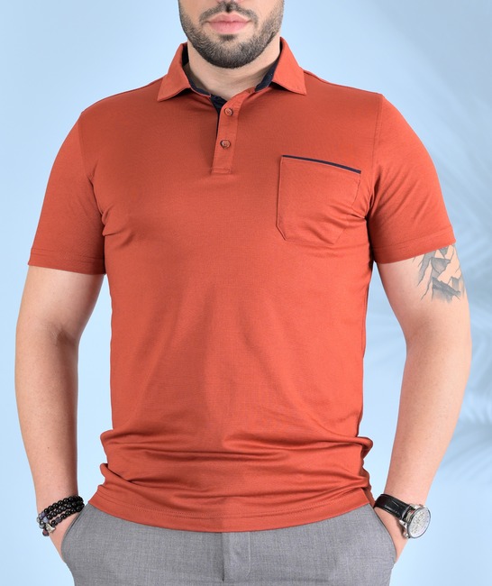 Ανδρικό μπλουζάκι με γιακά  χρώμα Κεραμιδί 