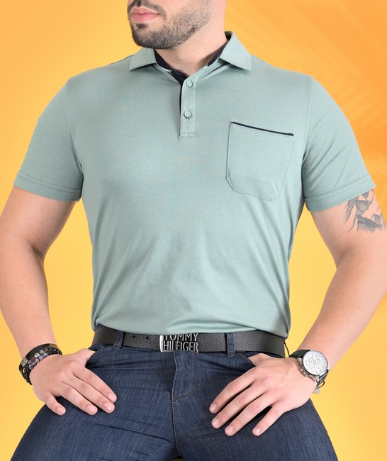 Ανδρικό μπλουζάκι πόλο με τσέπη  ανοιχτό πράσινο