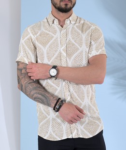 Ανδρικό κοντομάνικο πουκάμισο σε contour rhomboids