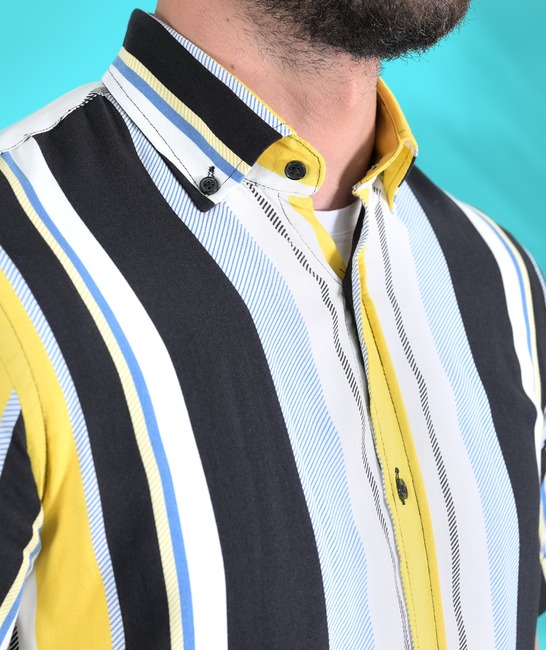Κοντομάνικο πουκάμισο με κίτρινες και μπλε κάθετες γραμμές