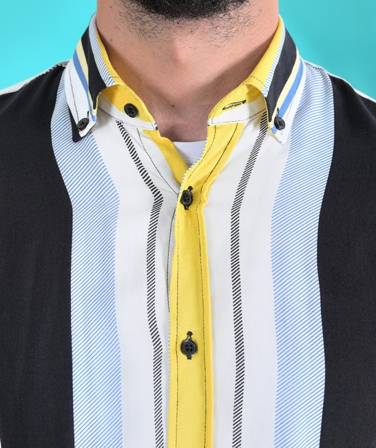 Κοντομάνικο πουκάμισο με κίτρινες και μπλε κάθετες γραμμές