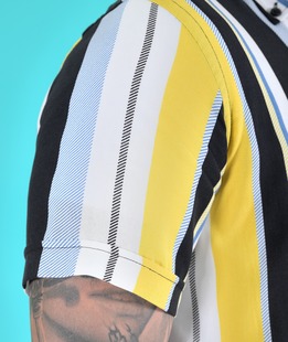 Κοντομάνικο πουκάμισο με κίτρινες και μπλε κάθετες γραμμές