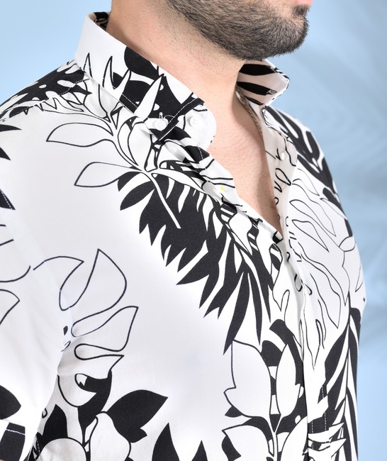 Ανδρικό κοντομάνικο πουκάμισο με τροπικά φύλλα 
