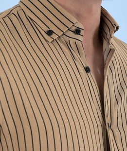 Καφέ ανδρικό κοντομάνικο πουκάμισο ριγέ 