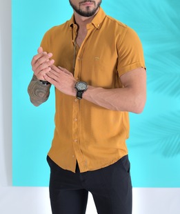 Ανδρικό κοντομάνικο πουκάμισο χρώμα μουσταρδί 