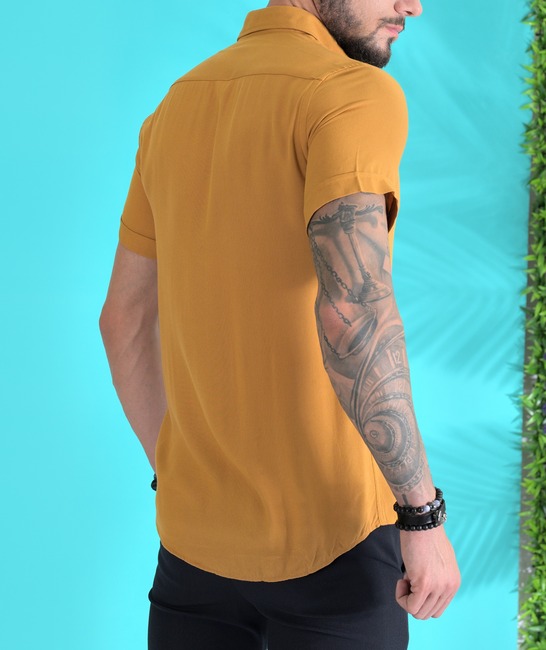 Ανδρικό κοντομάνικο πουκάμισο χρώμα μουσταρδί 