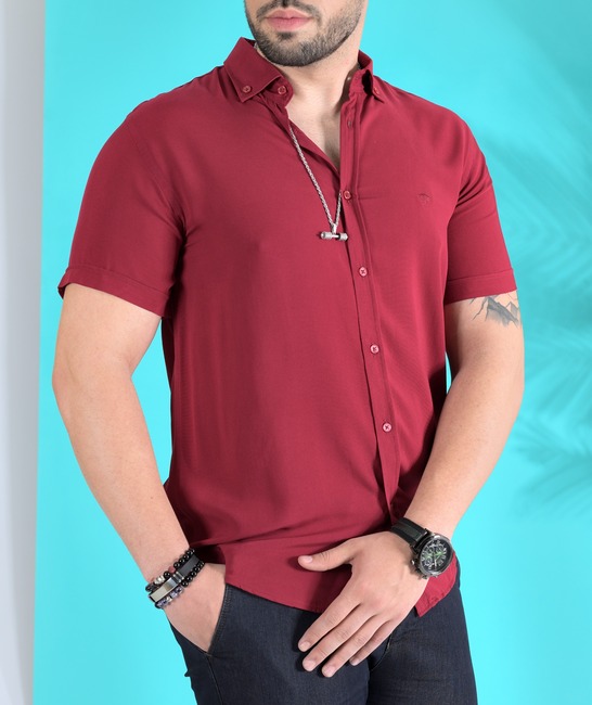 Ανδρικό κοντομάνικο πουκάμισο με μπορντό χρώμα